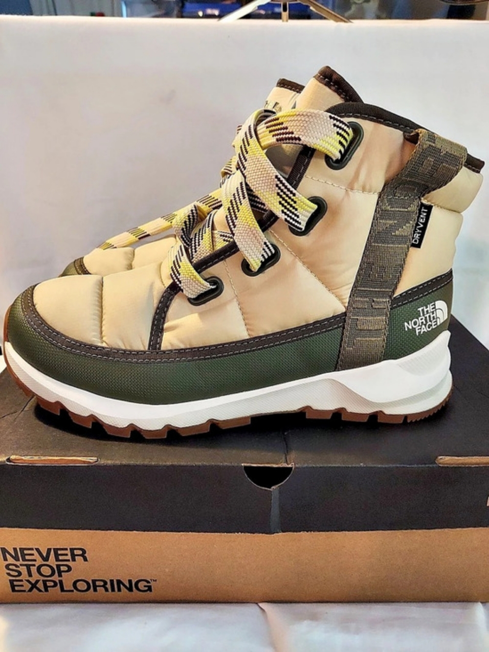 The North Face ThermoBall Lace Up Luxe WP Boots - Gravel / Forest Olive 8